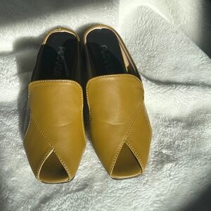 PU leather mustard yellow/olive slip on